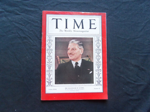 1938 MARCH 21 TIME MAGAZINE - AUSTRIA'S CHANCELLOR KURT VON SCHUSCHNIGG - T 603