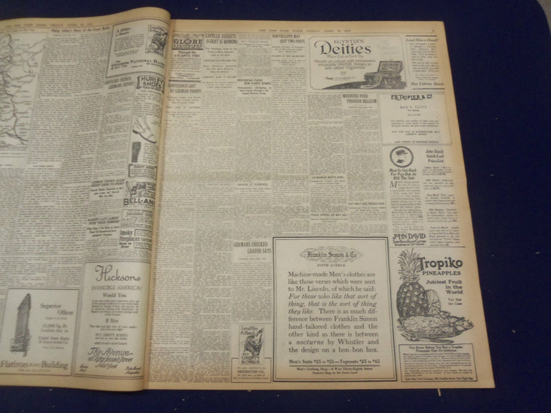 1918 APRIL 19 NEW YORK TIMES - FRENCH ARMY ARRIVES, GERMANS HALTED - NT 8223