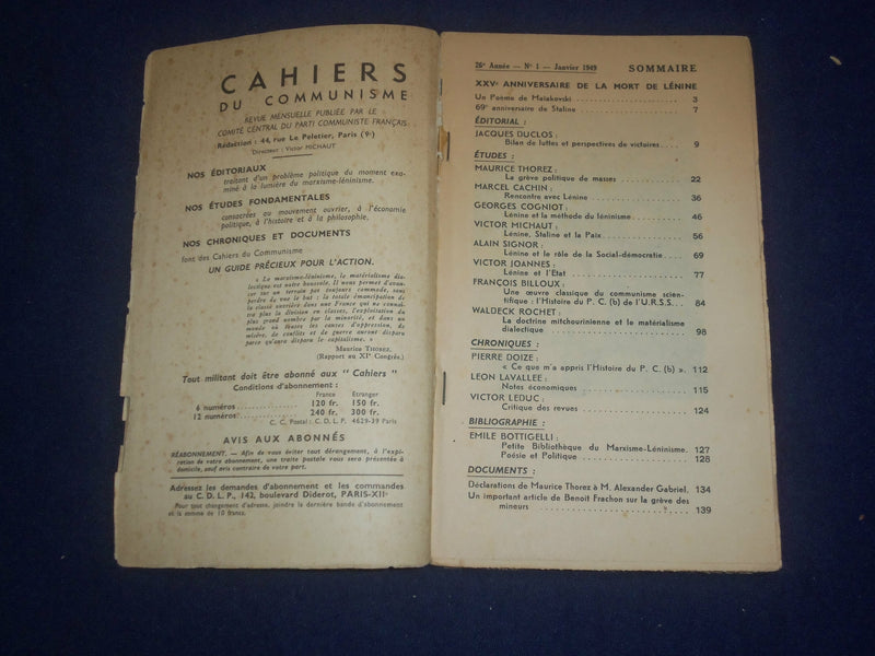 1949 JANUARY CAHIERS DU COMMUNISME - LENINE - FRENCH TEXT - J 6413