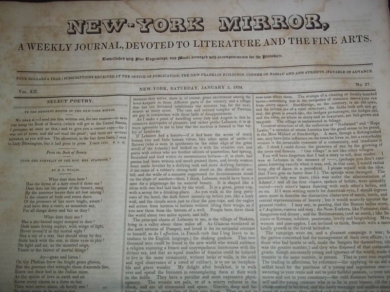 1835 THE NEW-YORK MIRROR NEWSPAPER LOT OF 29 - VOL 12-13- SHEET MUSIC+ - NP 1495