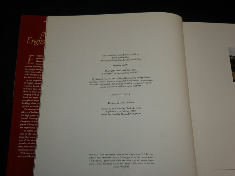 1991 THE GLORY OF THE ENGLISH HOUSE HARDCOVER BOOK BY LIONEL ESHER - R 702K