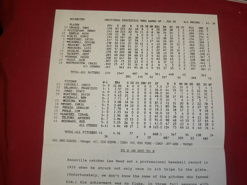 1991 JUNE 29 SCRANTON/WILKES-BARRE RED BARONS PROGRAM - J 4255