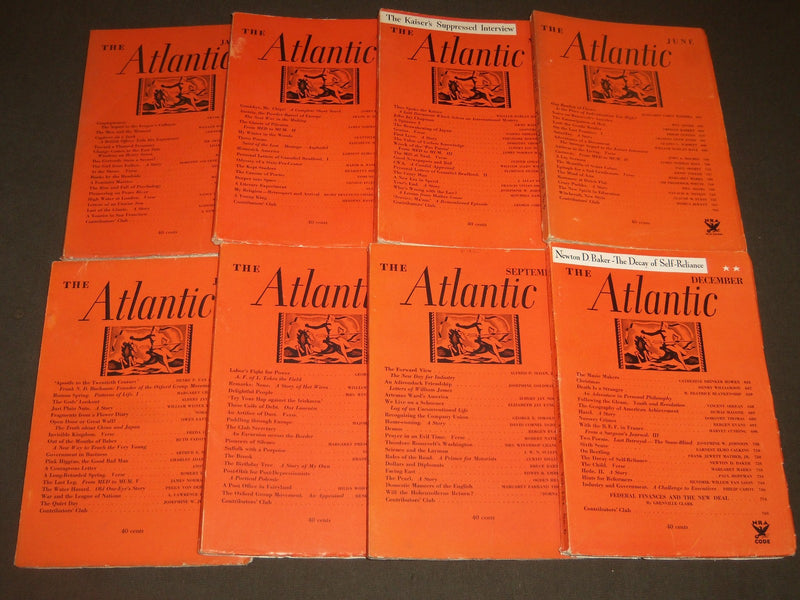 1934 THE ATLANTIC MONTHLY MAGAZINE LOT 8 ISSUES - STORIES & ARTICLES - WR 450M