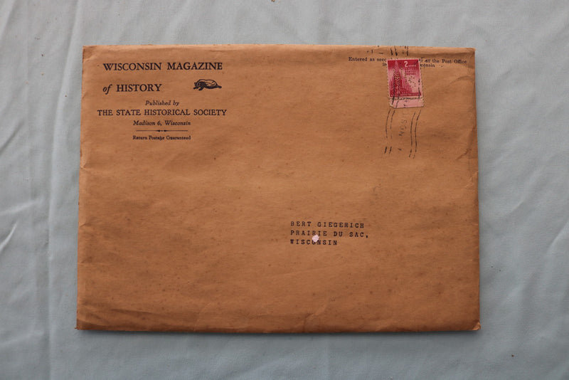 1946 WISCONSIN HISTORICAL SOCIETY PROCEEDINGS AND ENVELOPE - K 3320