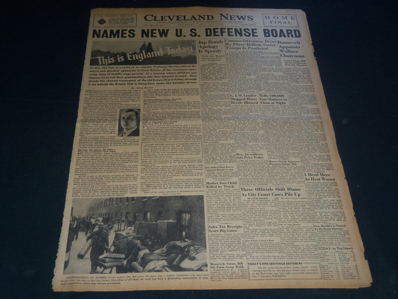1941 JULY 31 CLEVELAND NEWS NEWSPAPER - THIS IS ENGLAND TODAY - NEVINS - NT 7472