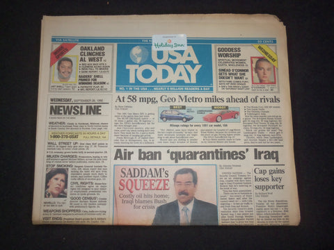 1990 SEPTEMBER 26 USA TODAY NEWSPAPER - AIR BAN 'QUARANTINES' IRAQ - NP 7775