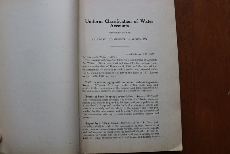 1911 UNIFORM CLASSIFICATION OF ACCOUNTS - WATER UTILITIES - WISCONSIN - K 3248