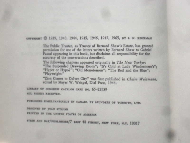 1965 THE SUSPENDED DRAWING ROOM HARDCOVER BOOK INSCRIBED BY S.N. BERHMAN-KD 8393