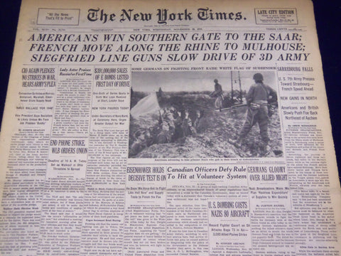 1944 NOV 22 NEW YORK TIMES - AMERICANS WIN SOUTHERN GATE TO SAAR - NT 1796