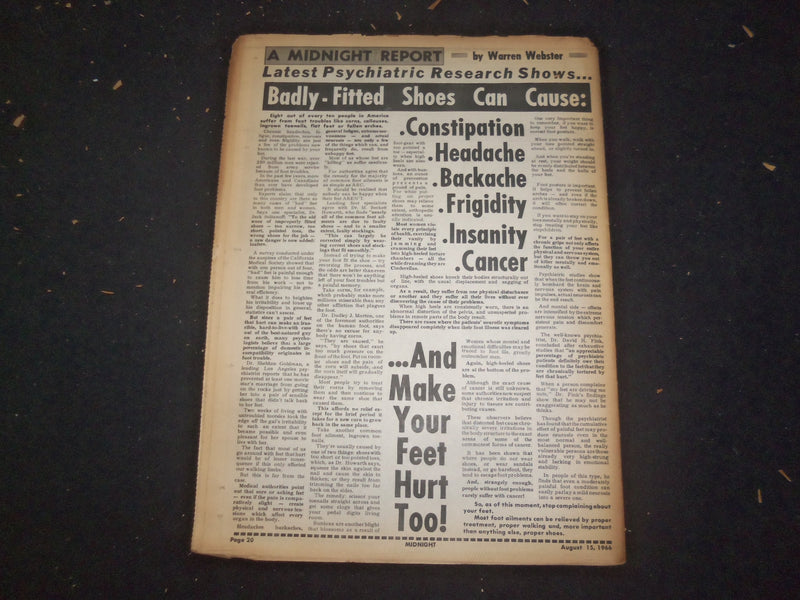 1966 AUGUST 15 MIDNIGHT NEWSPAPER - CHILDREN'S FACES ROT FROM CANCER - NP 7367
