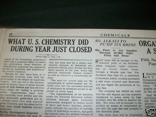 1934 JANUARY-APRIL CHEMICALS MAGAZINE BOUND VOLUME - NICE ADS - KD 2951