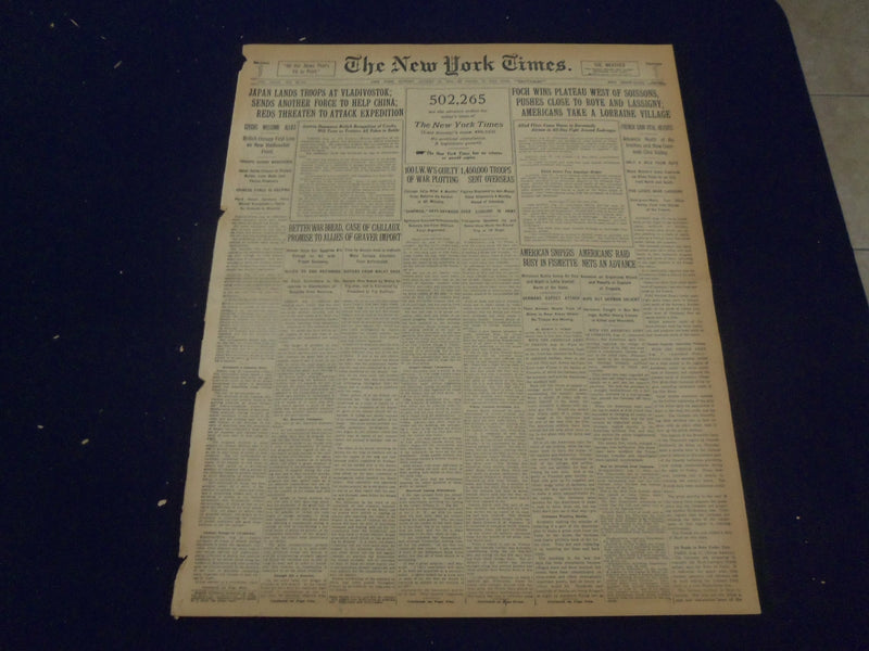 1918 AUGUST 18 NEW YORK TIMES - JOYCE KILMER SLAIN ON THE WEST FRONT - NT 9207