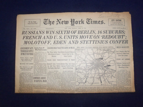 1945 APRIL 23 NEW YORK TIMES - RUSSIANS WIN SIXTH OF BERLIN, 16 SUBURBS- NP 6700