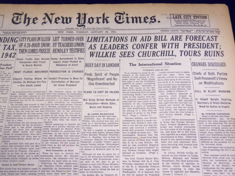 1941 JAN 28 NEW YORK TIMES - WILLKIE SEES CHURCHILL, TOURS RUINS - NT 1307