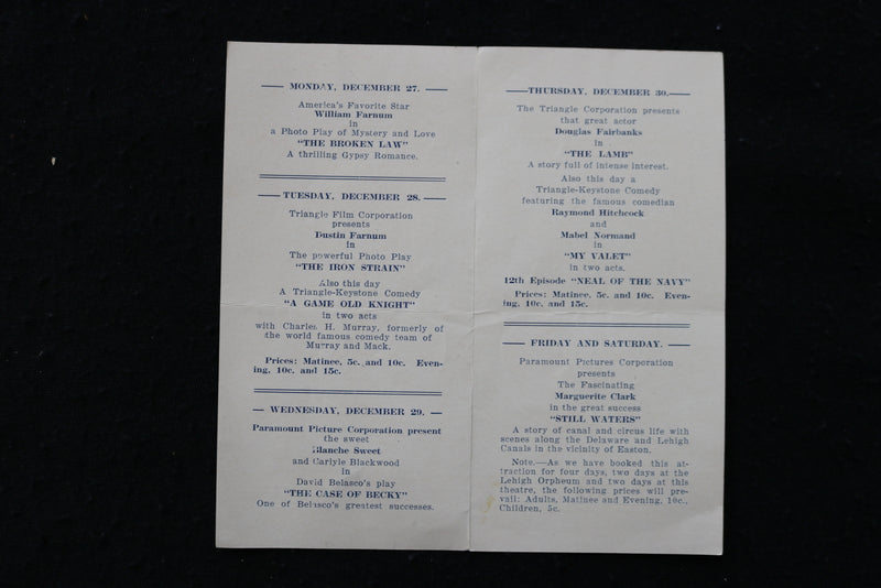 1920'S THE LORENZ THEATRE PROGRAM - MARGUERITE CLARK IN STILL WATERS - K 1805