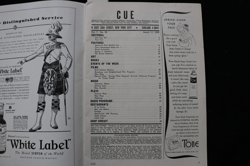 1939 MARCH 11 CUE MAGAZINE - MANHATTAN EDITION - K 3030