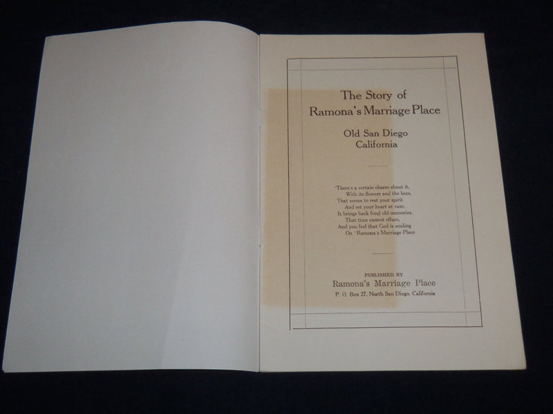 1920'S THE STORY OF RAMONA'S MARRIAGE PLACE - SAN DIEGO - J 8579