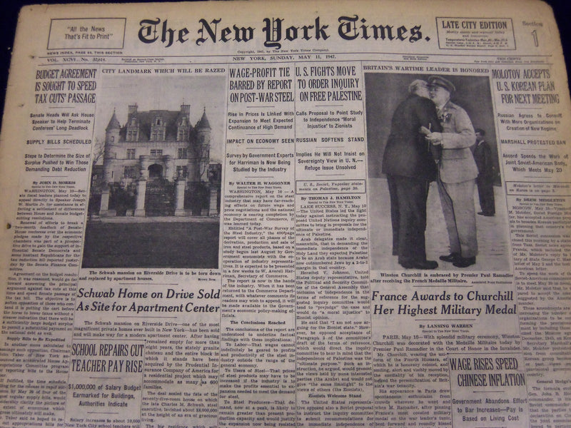 1947 MAY 11 NEW YORK TIMES - FRANCE AWARDS TO CHURCHILL MILITARY MEDAL - NT 73