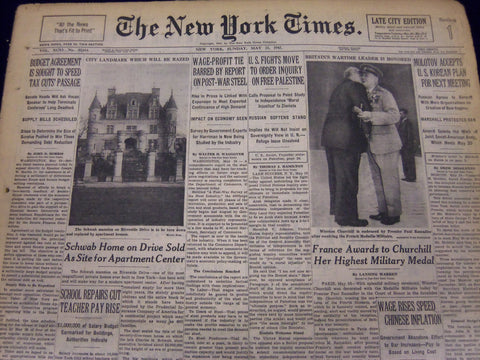 1947 MAY 11 NEW YORK TIMES - FRANCE AWARDS TO CHURCHILL MILITARY MEDAL - NT 73