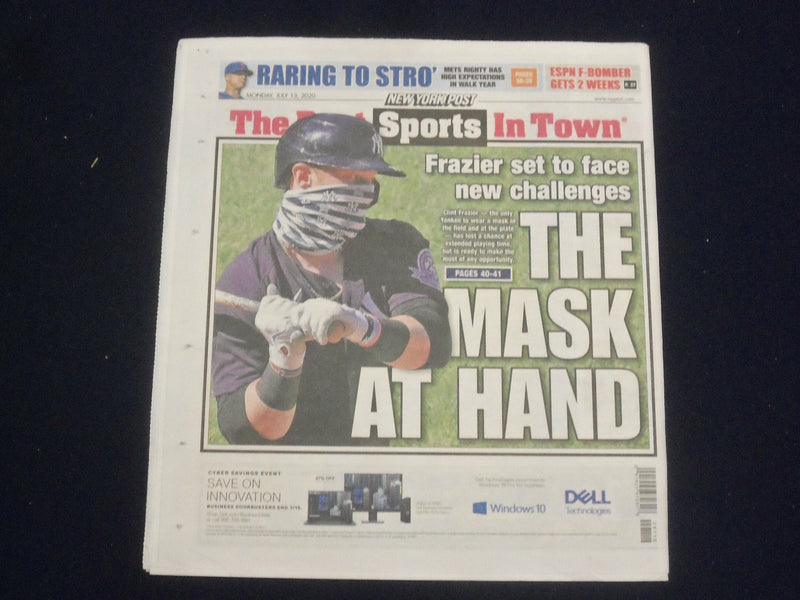 2020 JULY 13 NEW YORK POST NEWSPAPER - CLINT FRAZIER ONLY YANKEE TO WEAR A MASK