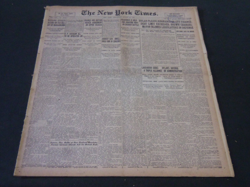 1921 AUGUST 10 NEW YORK TIMES - LAGUARDIA SEEKS A TRIPLE ALLIANCE - NT 5493