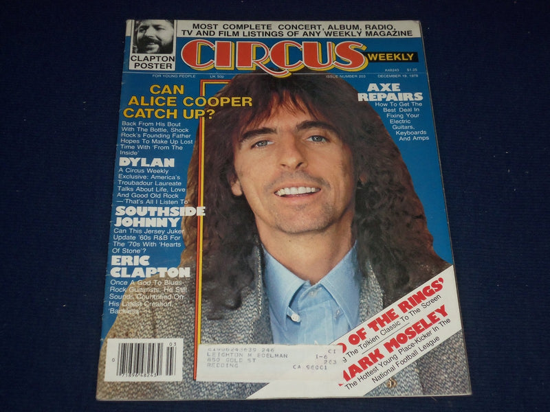 1978 DECEMBER 19 CIRCUS MAGAZINE - ALICE COOPER COVER - GREAT PHOTOS - J 778