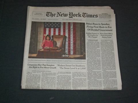2019 JANUARY 4 NEW YORK TIMES - PELOSI RISES TO SPEAKER, FIRING FIRST SHOTS...