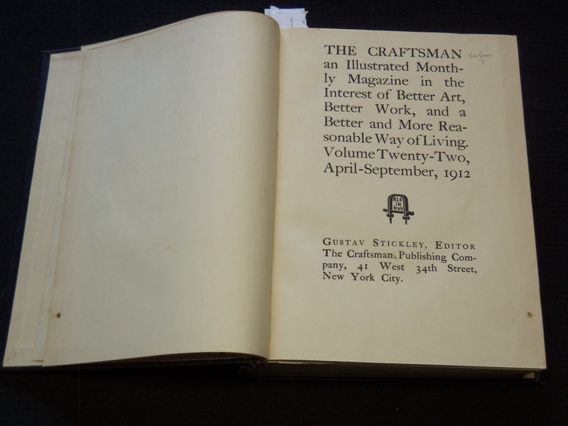 1912 APRIL-SEPTEMBER THE CRAFTSMAN MAGAZINE BOUND VOLUME - KD 7890