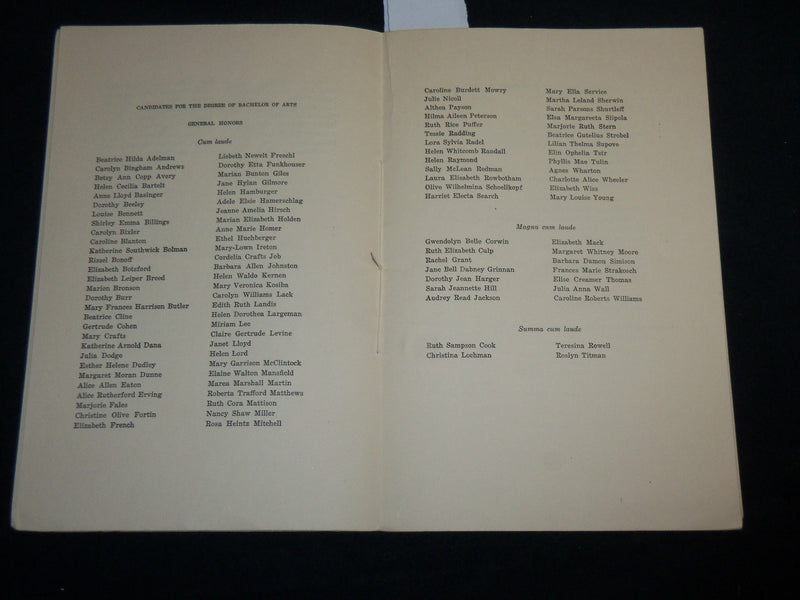 1929 JUNE 17 SMITH COLLEGE 51ST COMMENCEMENT PROGRAM - J 6638