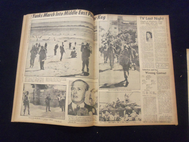 1958 JULY 18 BOSTON DAILY RECORD NEWSPAPER-U.S. ARMADA FLIES OVER JORDAN-NP 6359