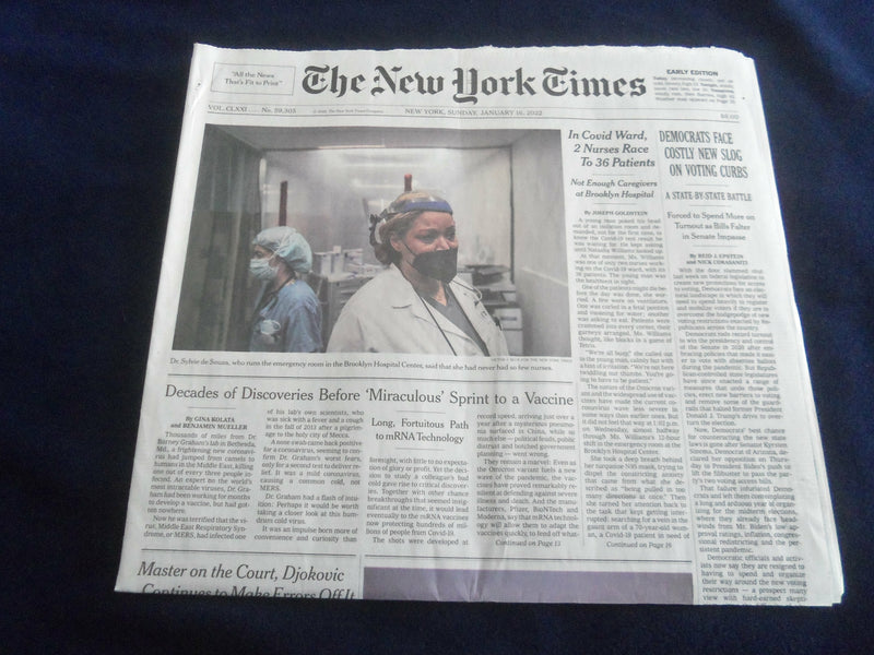 2022 JANUARY 16 NEW YORK TIMES - DEMOCRATS FACE COSTLY NEW SLOG ON VOTING CURBS
