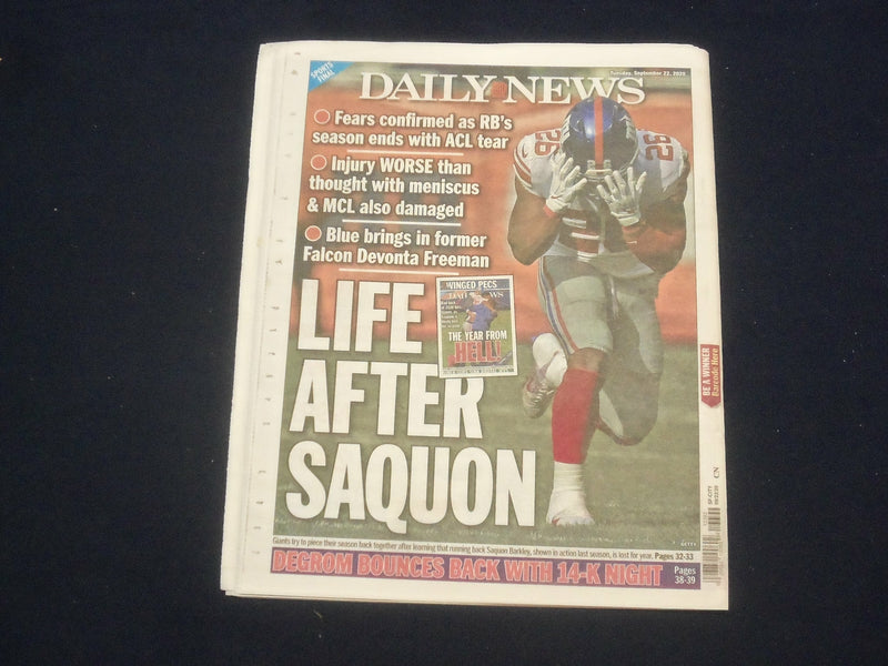 2020 SEPTEMBER 22 NEW YORK DAILY NEWS NEWSPAPER - LIFE AFTER SAQUON BARKLEY