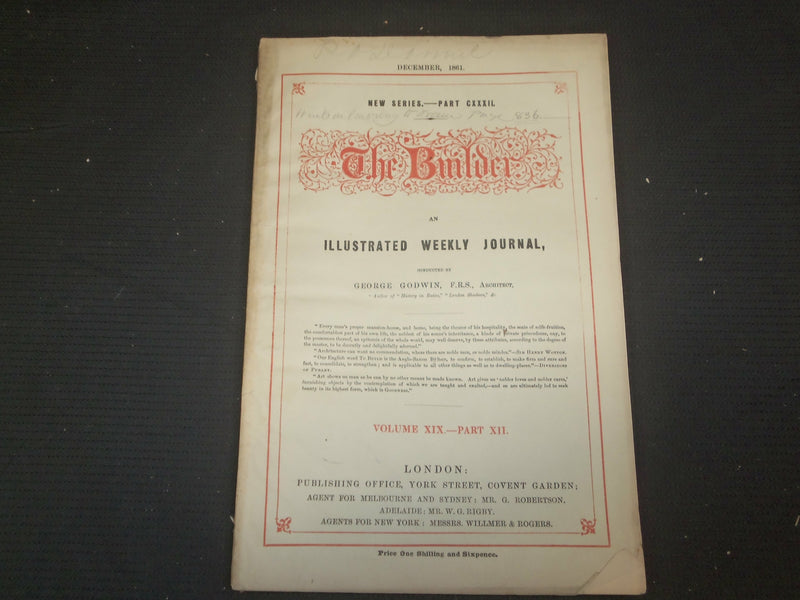 1861 DECEMBER THE BUILDER ARCHITECT MAGAZINE - 4 ISSUES -ILLUSTRATIONS - ST 416Q