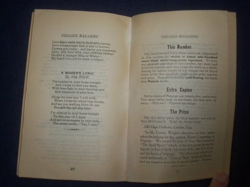 1928 AUGUST PEGASUS MAGAZINE OF VERSE - J 6408