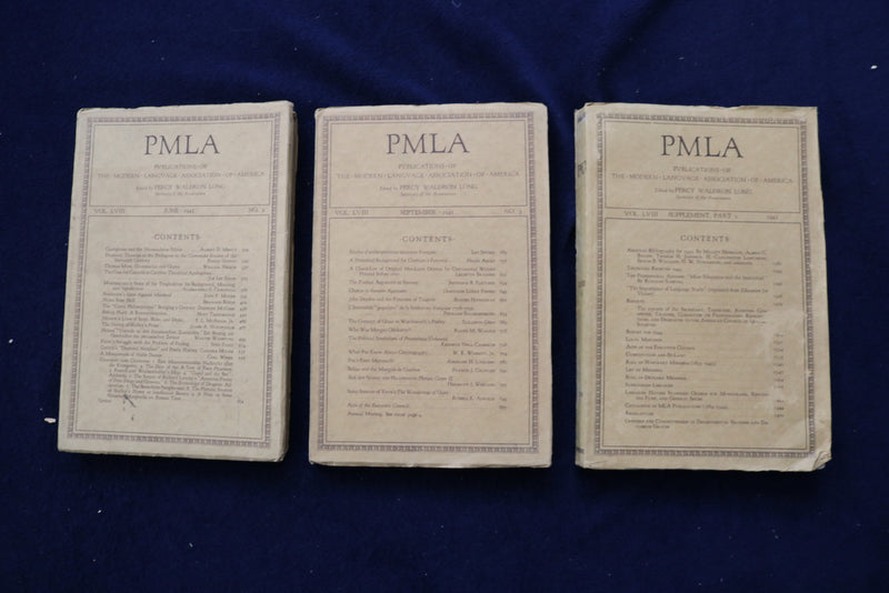 1943 PUBLICATIONS OF THE MODERN LANGUAGE ASSOC. OF AMERICA(PMLA)-LOT OF 3-O 3431