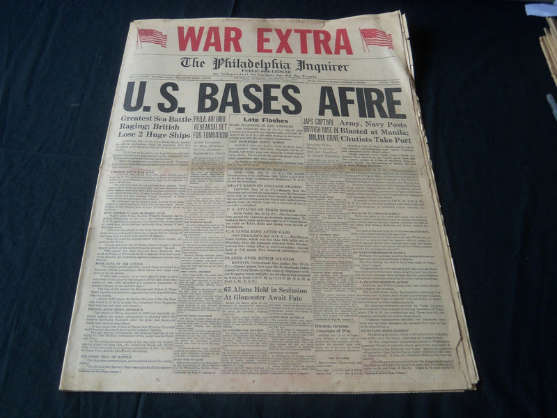 1941 DECEMBER 11 PHILADELPHIA INQUIRER NEWSPAPER - U. S. BASES AFIRE - NT 7243
