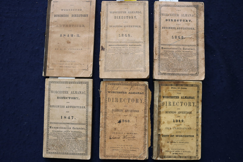 1842-1849 WORCESTER BUSINESS DIRECTORY AND ADVERTISER - LOT OF 6 - KD 9550