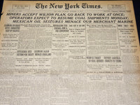 1919 DEC 11 NEW YORK TIMES MINERS ACCEPT WILSON PLAN, GO BACK TO WORK - NT 7952