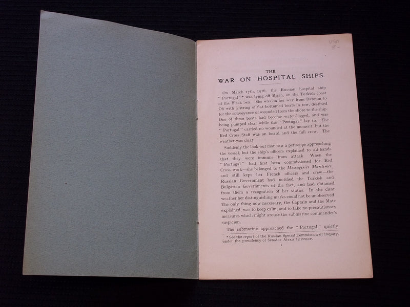 1917 THE WAR ON HOSPITAL SHIPS SOFTCOVER BOOK - T. FISHER UNWIN LTD. - J 7169