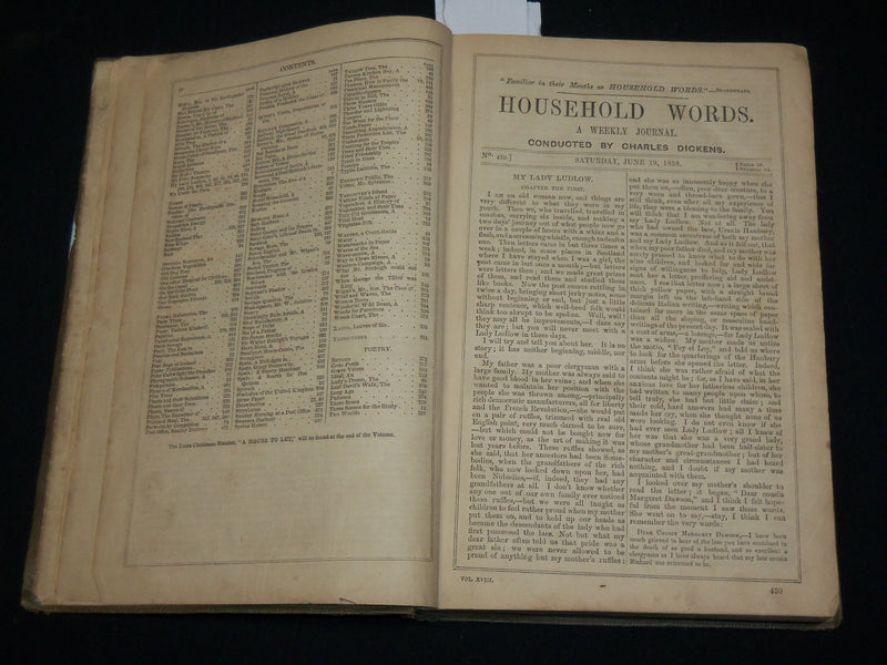 1858 HOUSEHOLD WORDS WEEKLY JOURNAL VOLUME 18 - CHARLES DICKENS - KD 6357