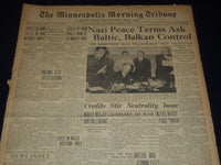 1939 SEPT 30 MINNEAPOLIS MORNING TRIBUNE - NAZIS PEACE TERMS ASK BALTIC- NT 9546