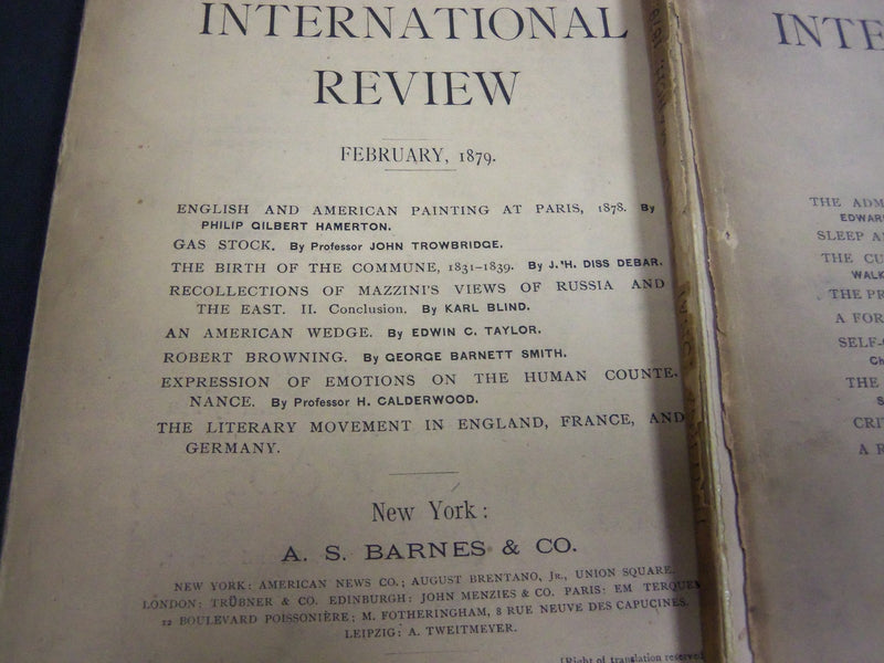 1879 THE INTERNATIONAL REVIEW MAGAZINE LOT OF 8 - GREAT ARTICLES - WR 864