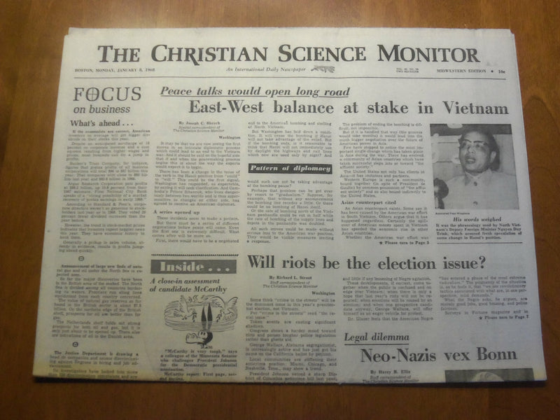 1968 JAN 8 THE CHRISTIAN SCIENCE MONITOR- E.-W. BALANCE AT STAKE VIETNAM-NP 4619