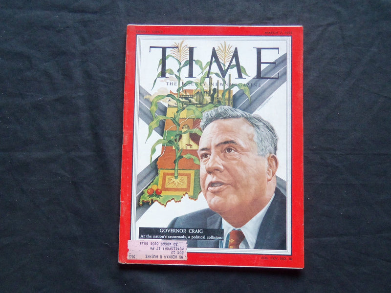 1955 MARCH 7 TIME MAGAZINE - GOVERNOR GEORGE CRAIG - T 1475