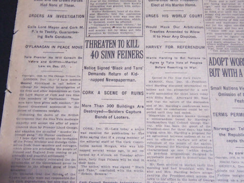 1920 DECEMBER 14 NEW YORK TIMES - THREATEN TO KILL 40 SINN FEINERS - NT 6778