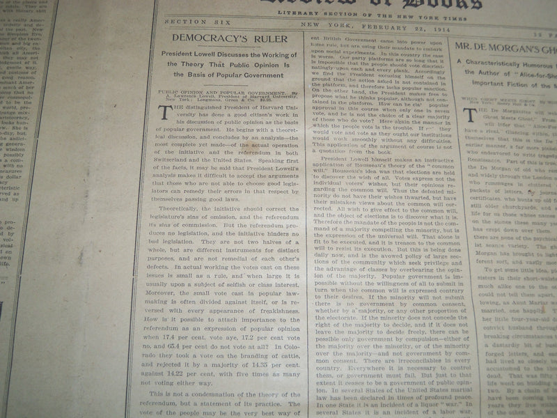 1914 FEBRUARY 22 NEW YORK TIMES BOOK REVIEW SECTION -A. LAWRENCE LOWELL- NT 7617