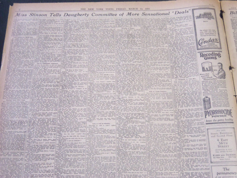 1924 MARCH 14 NEW YORK TIMES - WOMAN NOW ACCUSES DAUGHERTY OF DEALS - NT 6817