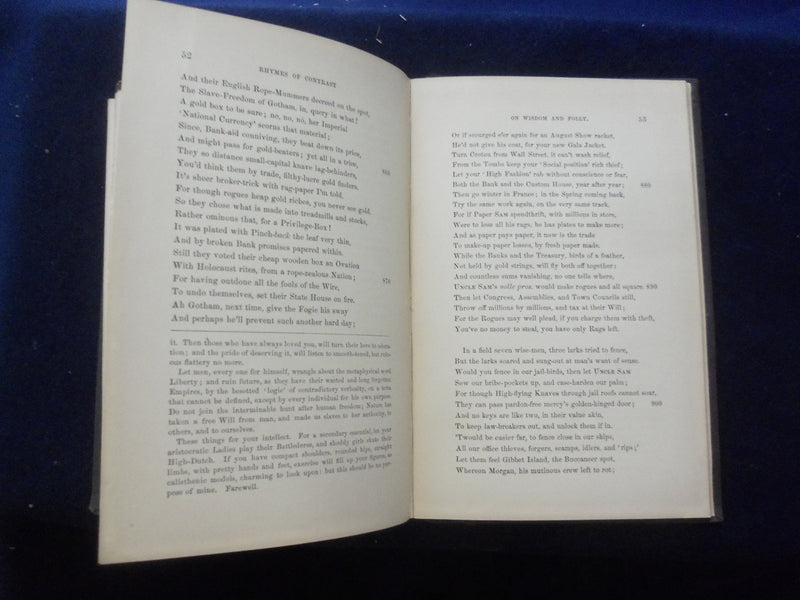 1869 RHYMES OF CONTRAST OF WISDOM AND FOLLY HARDCOVER BOOK BY JAMES RUSH-KD 8482