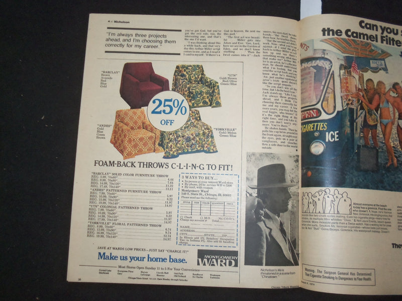 1974 AUGUST 4 CHICAGO TRIBUNE MAGAZINE - JACK NICHOLSON - NP 8068