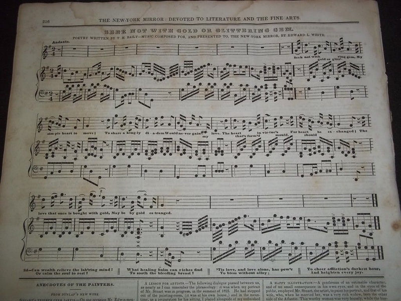 1835 THE NEW-YORK MIRROR NEWSPAPER LOT OF 29 - VOL 12-13- SHEET MUSIC+ - NP 1495